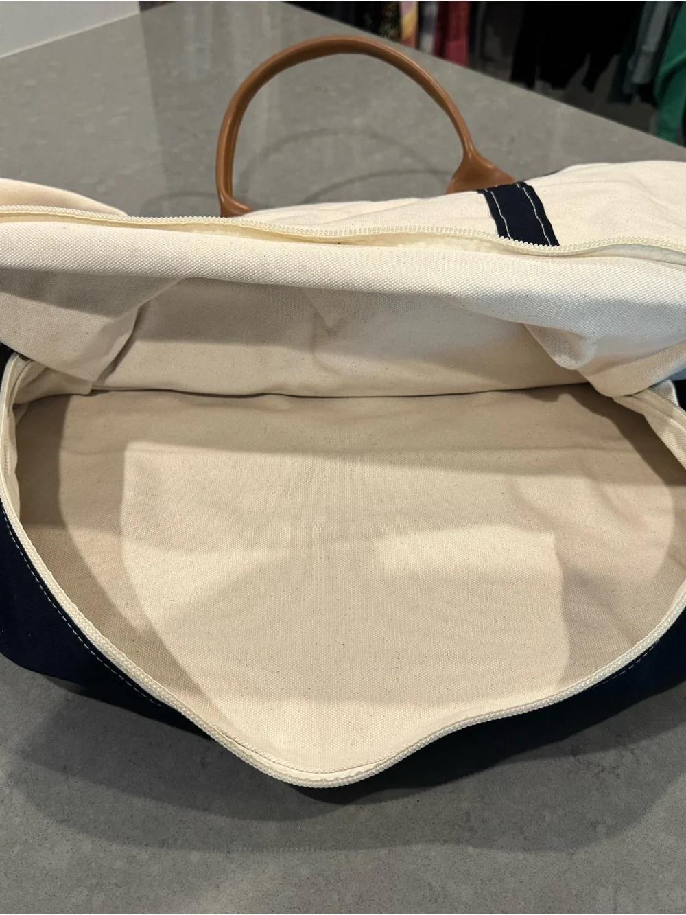 Signature Canvas Weekender Duffel - Cream and Navy